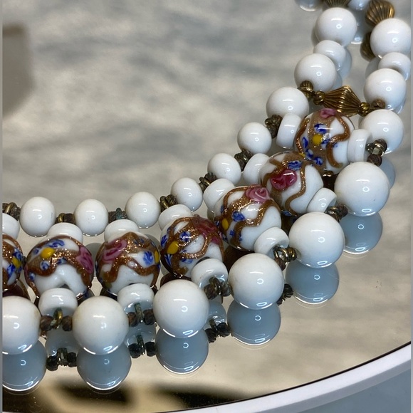 Vintage Rare Antique Venetian Wedding Cake & Milk Glass Beaded Bib Necklace 16” - Picture 14 of 17